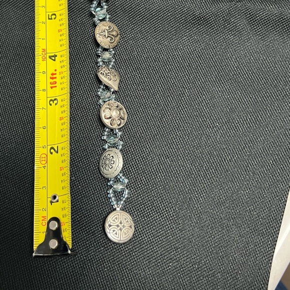 Silver-tone button bracelet. With light blue seed beads. - Picture 3 of 9